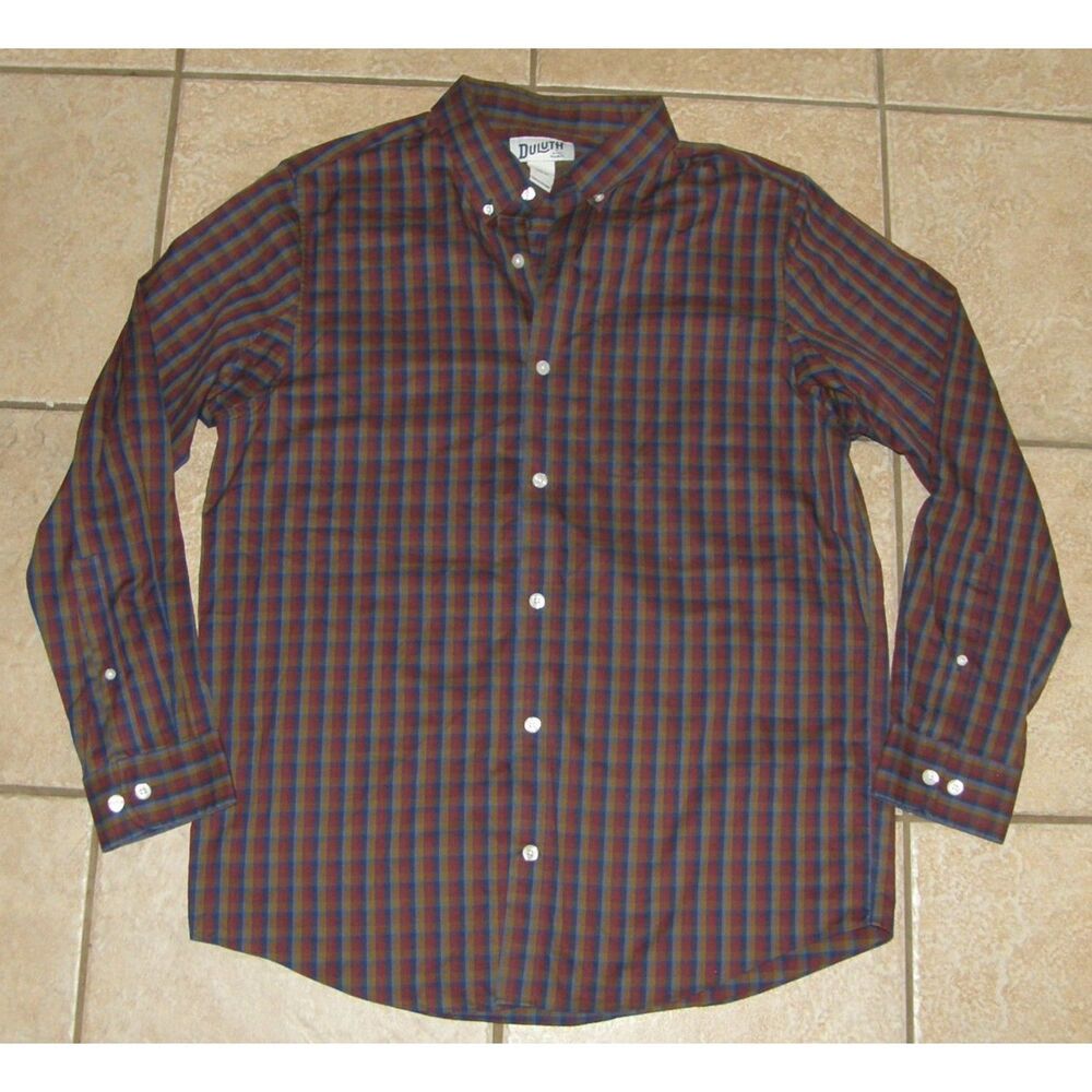DULUTH Multicolored Plaid Mens Sz Large Slim Fit Button Up Business Casual Shirt